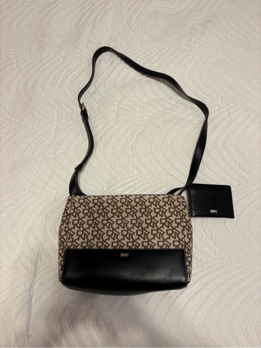 DKNY Signature Monogram Crossbody with Black Leather Trim